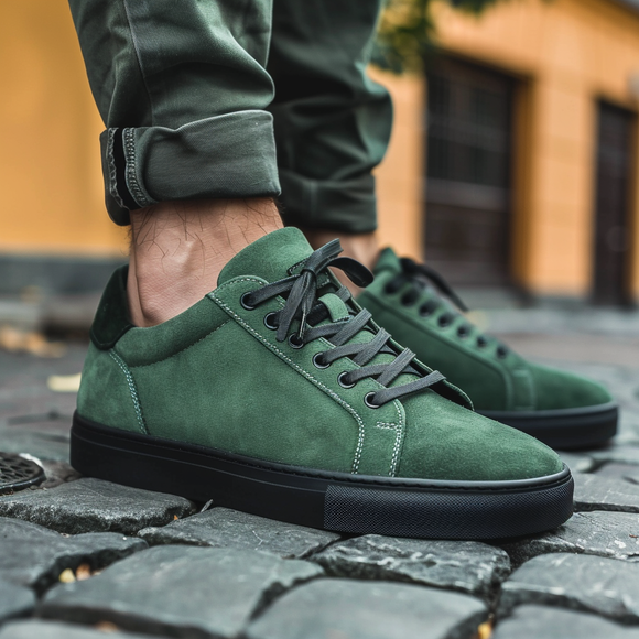 Green Suede Patrizio Lace Up Sneakers