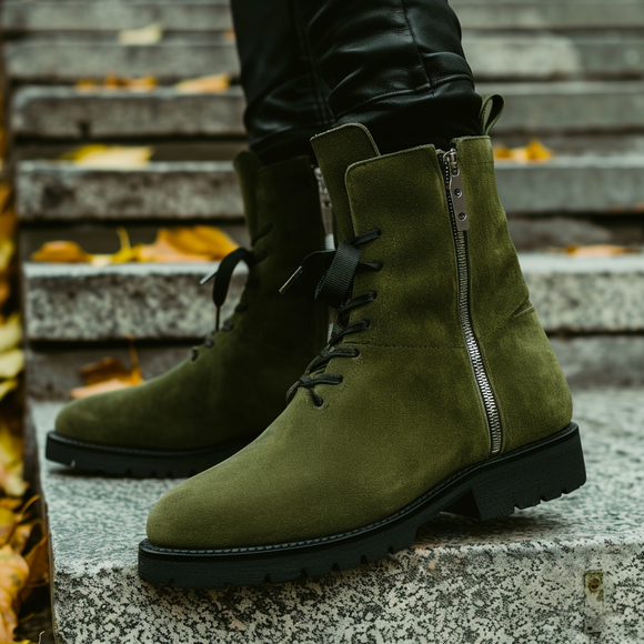 Green Suede Pompeo  Zipper Boots