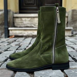 Green Suede Prospero Zipper Boots