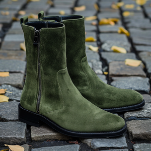 Green Suede Placido Zipper Boots