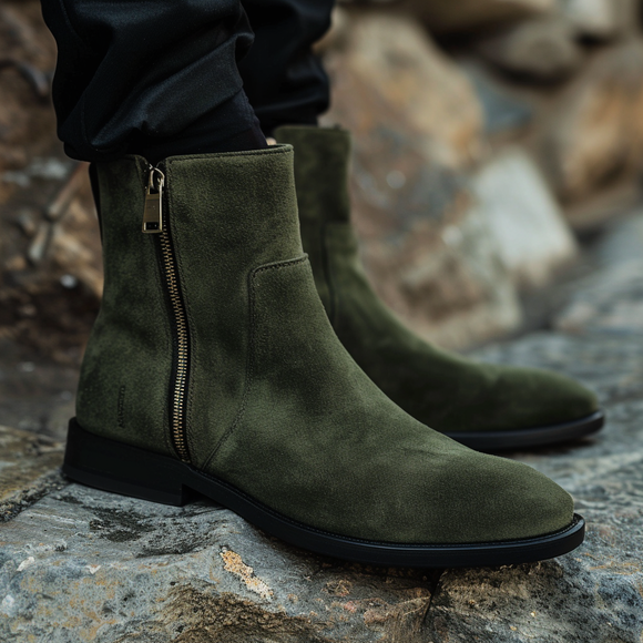 Green Suede Pompeo Zipper Boots