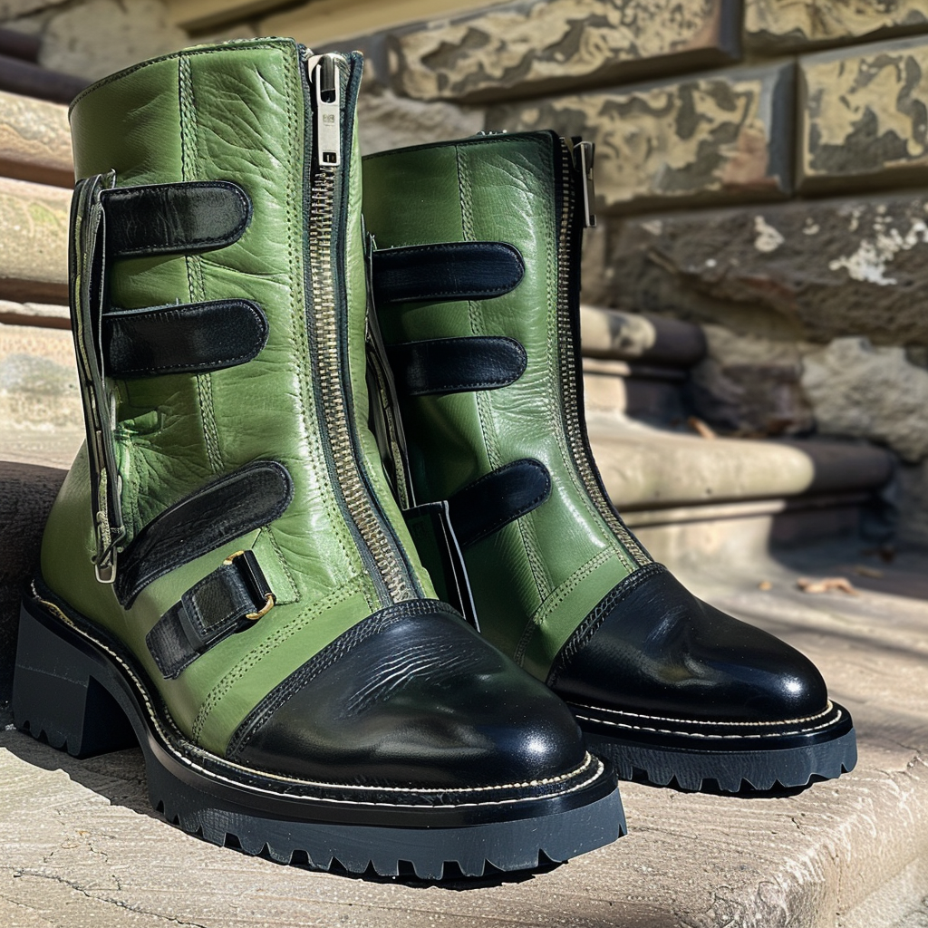 Green & Black Leather Aldo Slip On Zipper Western Cowboy Boots ...