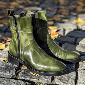 Green Leather Agostino Slip On Zipper Western Cowboy Boots