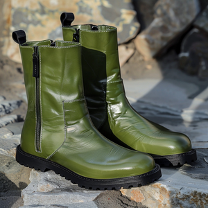 Green Leather Agostino Slip On Zipper Western Cowboy Boots