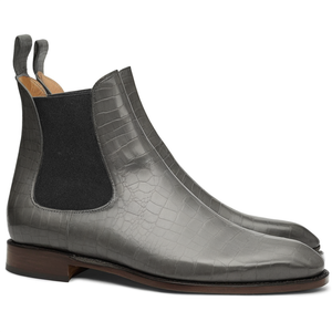 Flat Feet Shoes - Grey Croc Print Leather Fenland Slip On Chelsea Boots with Arch Support