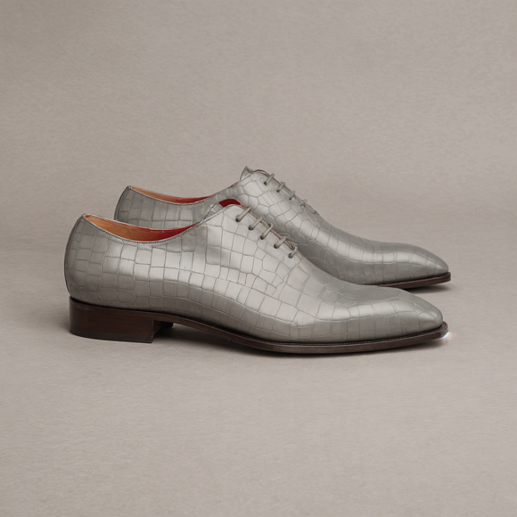 Grey Croc Leather Nandes Oxford Shoes