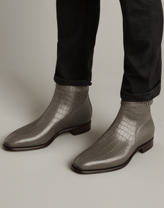 Grey Croc Print Leather Cracio Slip On Jodhpur Boots