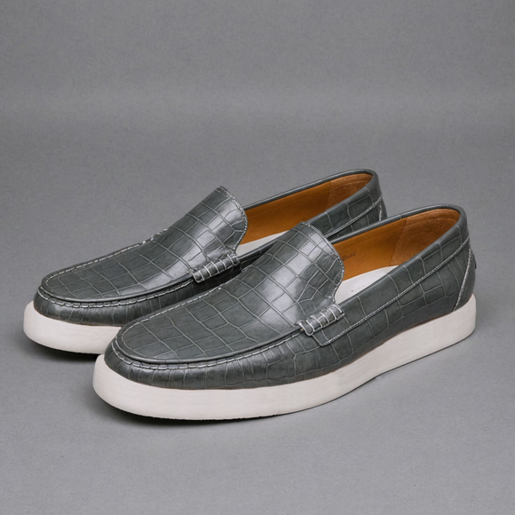 Grey Croc Print Leather Anthea Slip On Sneakers