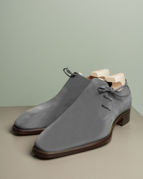 Grey Suede Leather Camria Whole Cut Oxfords - Formal Shoes