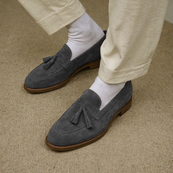 Grey Suede Belize Chunky Tassel Loafers - With Track Soles - AW24