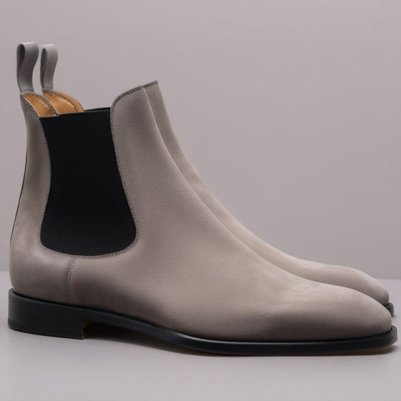 Flat Feet Shoes - Grey Suede Leather Fenland Slip On Chelsea Boots with Arch Support