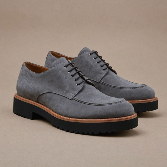 Grey Suede Leather Orion Chunky Derby Shoes - SS23