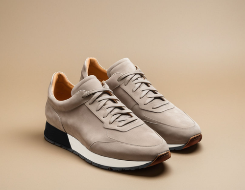 Grey Suede Leather Nausori Lace Up Running Sneaker Shoes