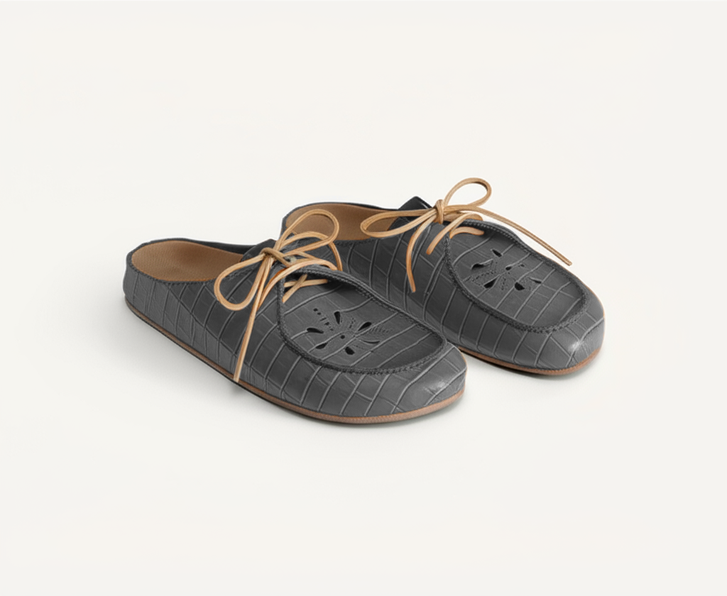 Grey Croc Print Leather Opale Mule