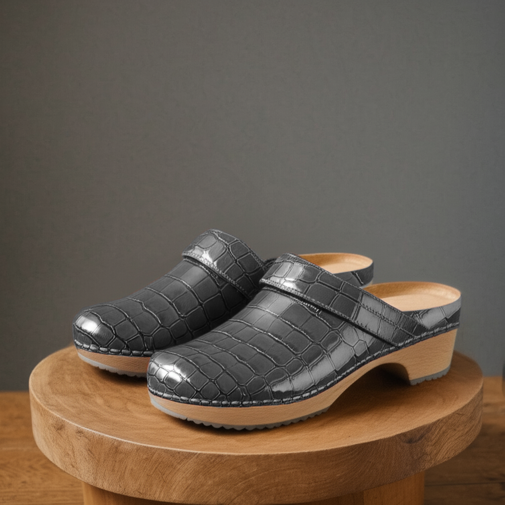 Grey Croc Print Leather Celeste Calm Mule Loafers - Summer 2024 Collection