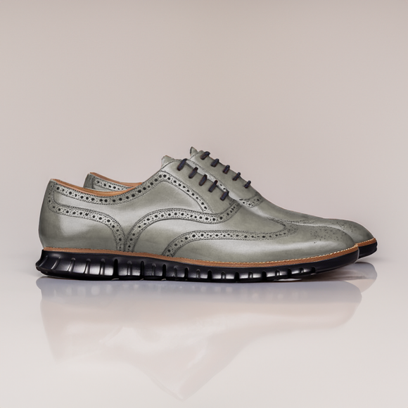 Grey Leather Everett Lace Up Oxfords with Black Hybrid Sole - SS23