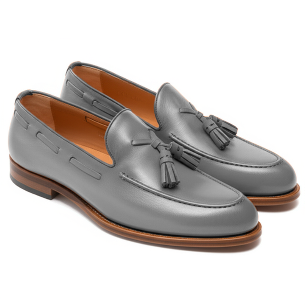 Grey Leather Barbican Tassel Loafers