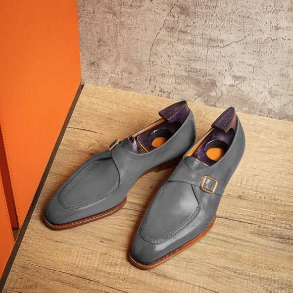Grey Leather Algarve Single Monk Straps - AW24