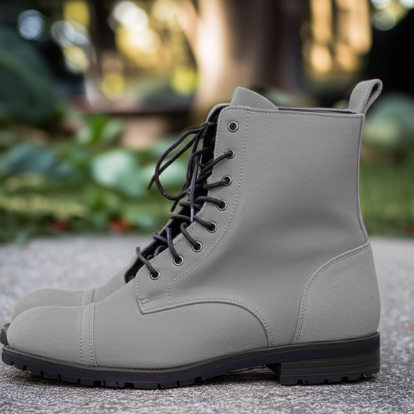 Grey Suede Leather Belinda Chunky Hiking Combat Lace Up Zipper Boots