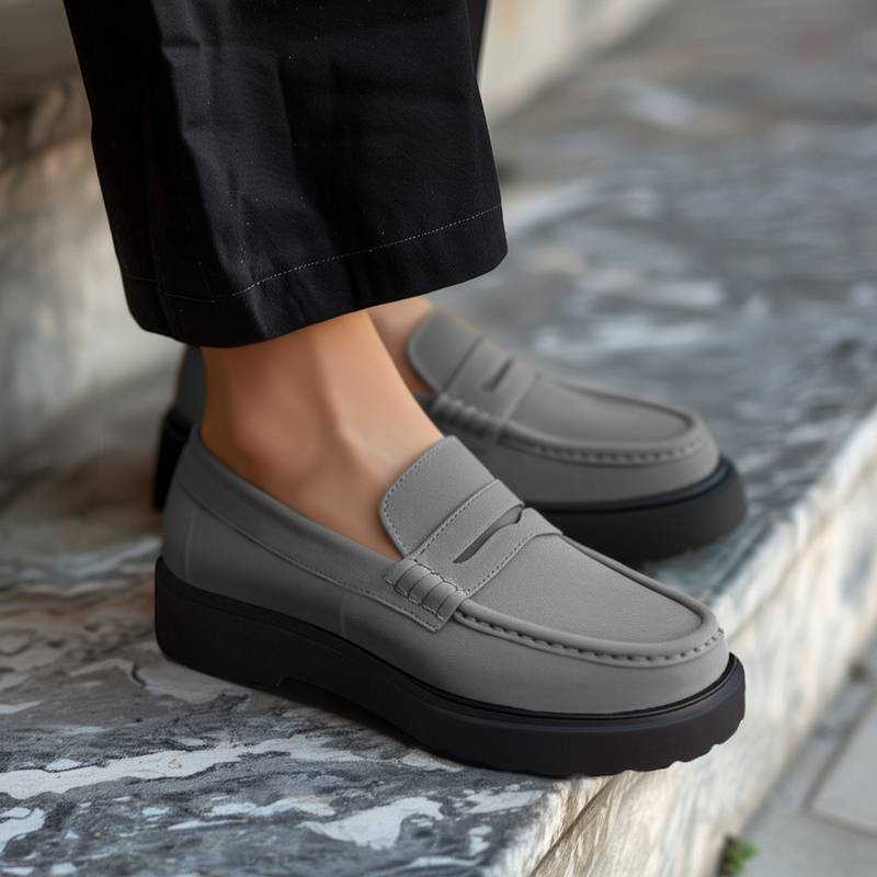 Grey Suede Leather Aristide With Thick Sole Loafers
