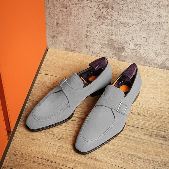 Grey Suede Leather Algarve Single Monk Straps - AW24