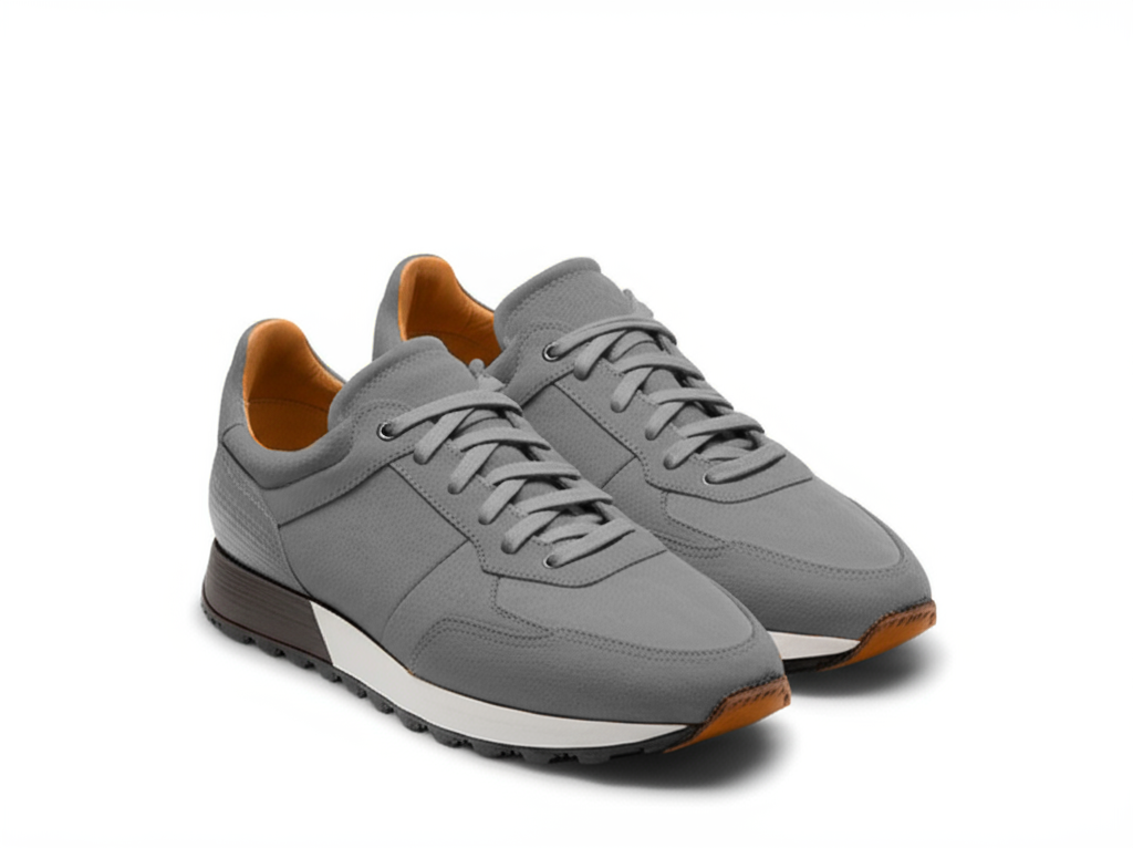 Grey Suede Leather Nausori Lace Up Running Sneaker Shoes