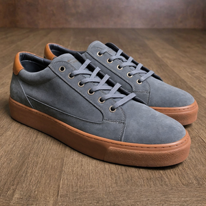 Grey Leathe Street Sprint Lace-Up Sneakers with Honey Colour Sole - Summer 2024 Collection