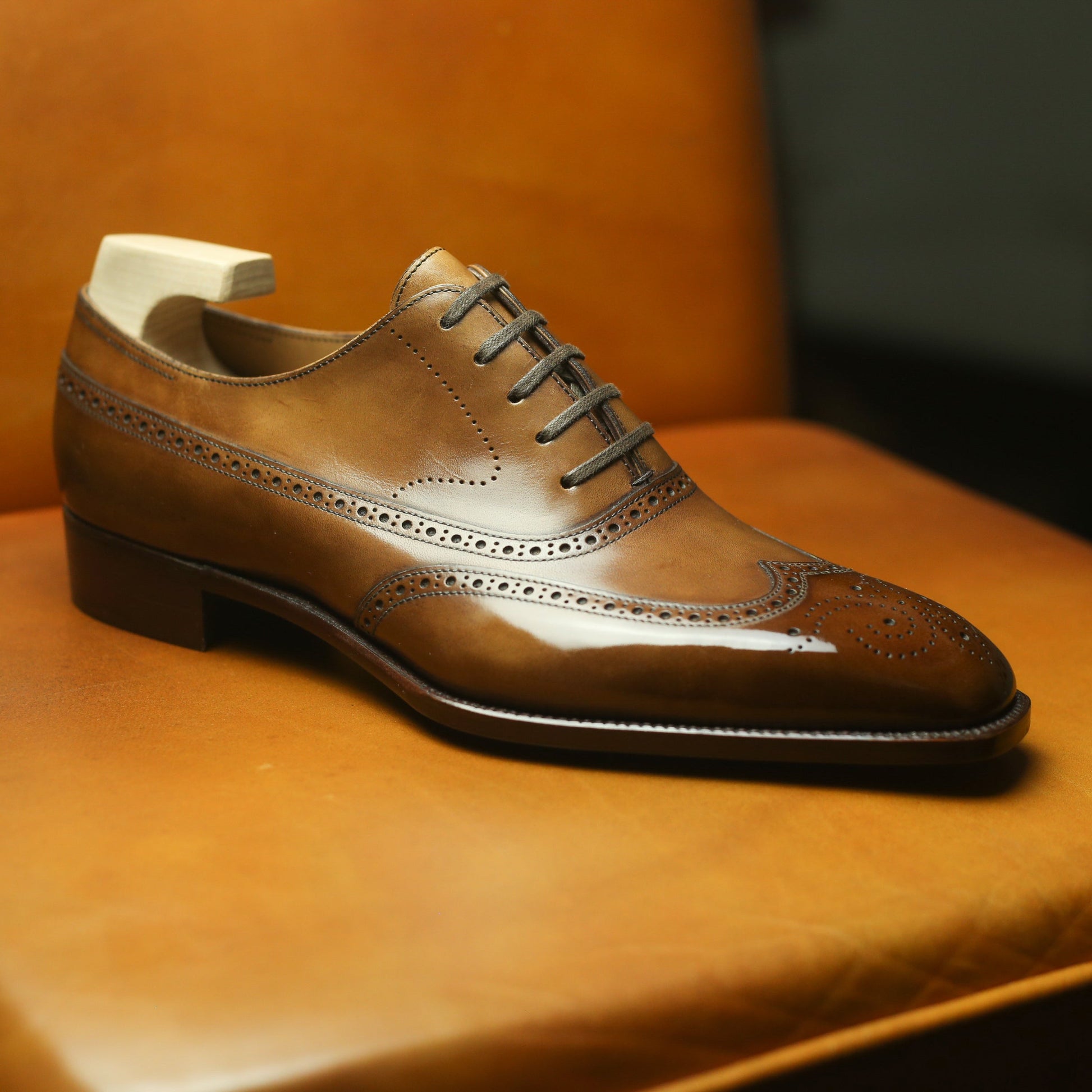 Tan Leather Cedara Brogue Wingtip Oxfords