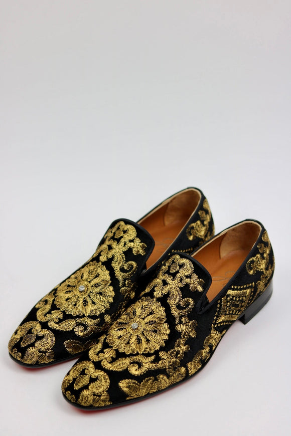 Black Leather Hand Work Zardozi Peshawari Loafers | Wedding Shoes for Groom | Shoes for Haldi Mehendi Sangeet