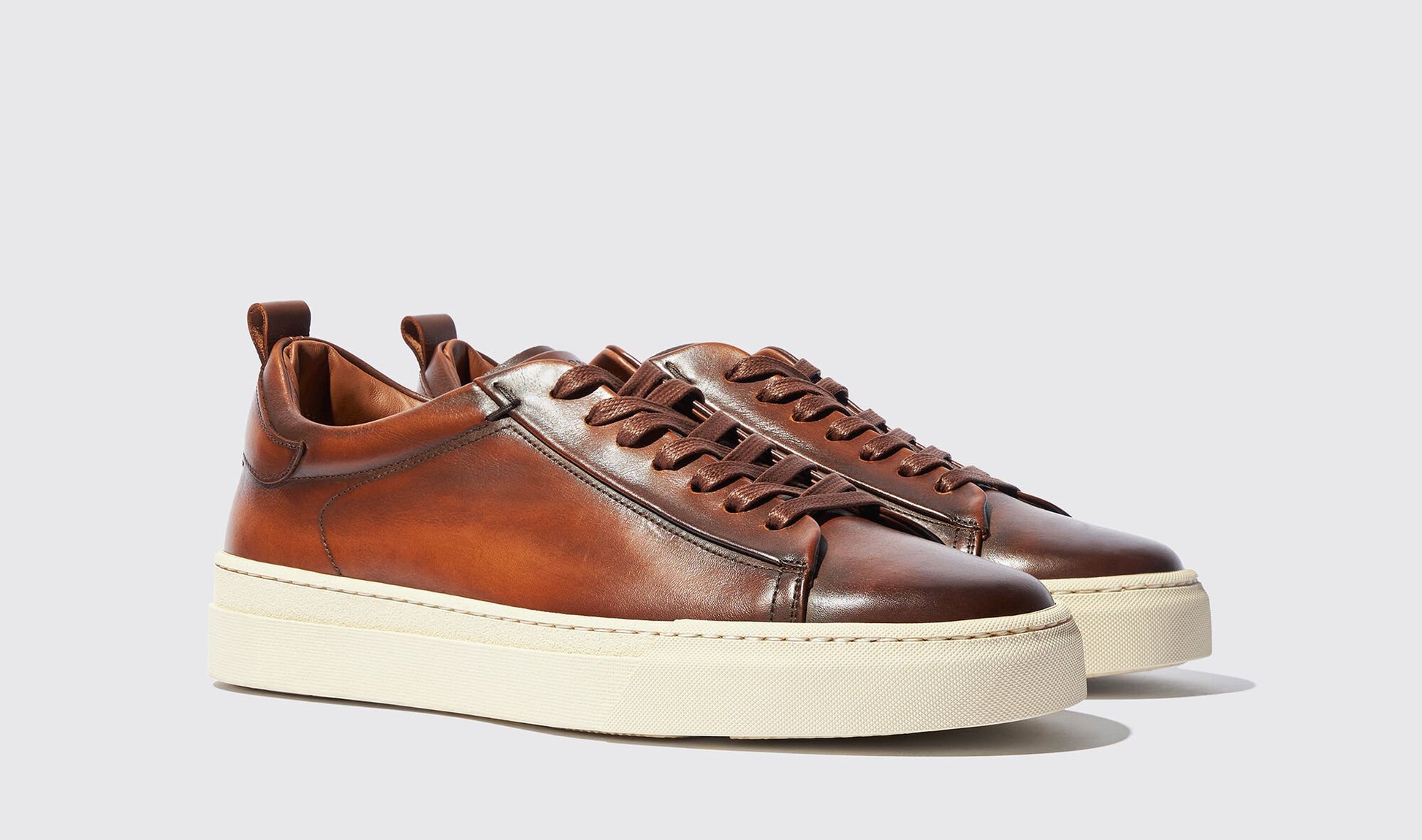 Tan Leather FrostGlow Lace-Up Sneakers With White Sole