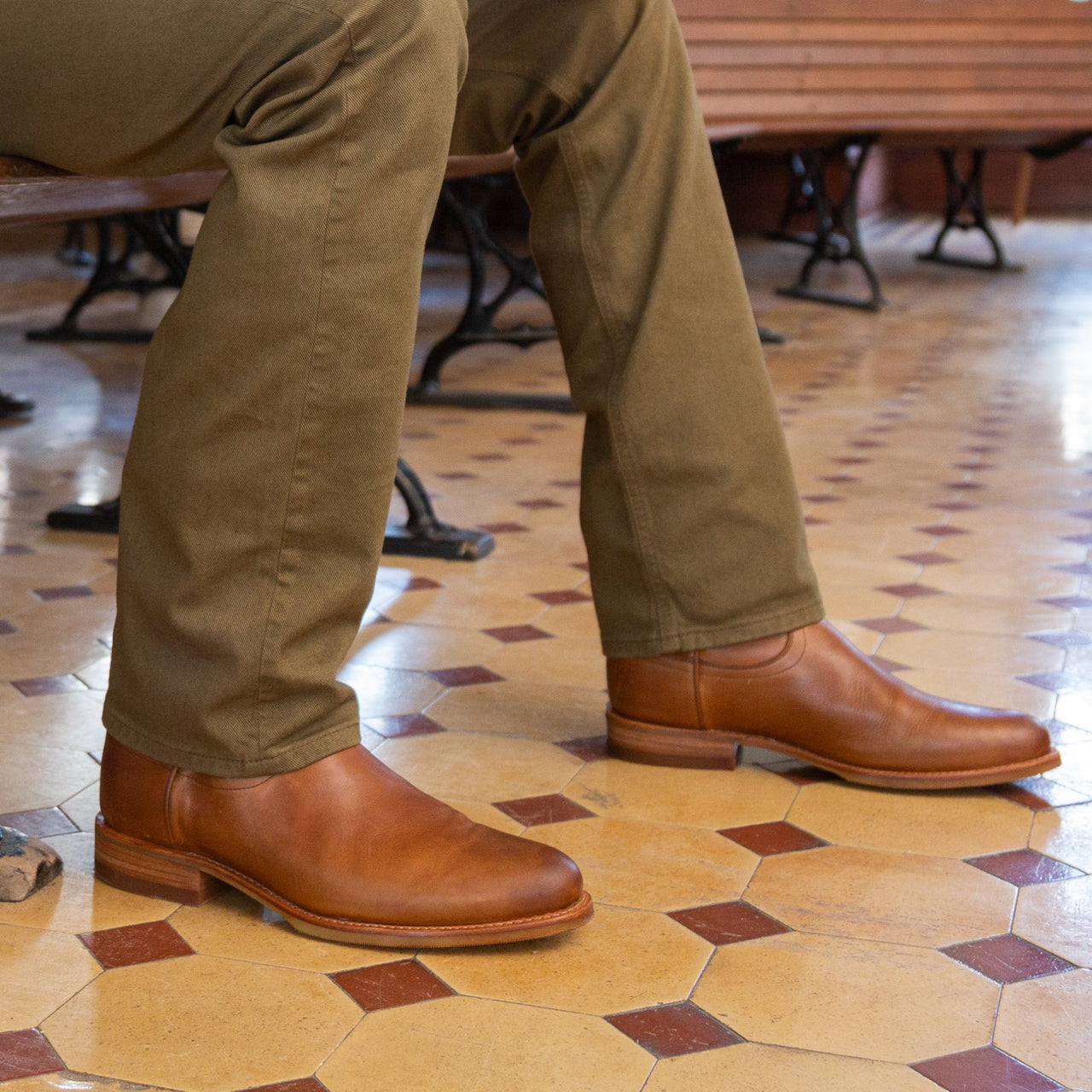 Tan Leather Tamapsy Slip On Western Cowboy Boots