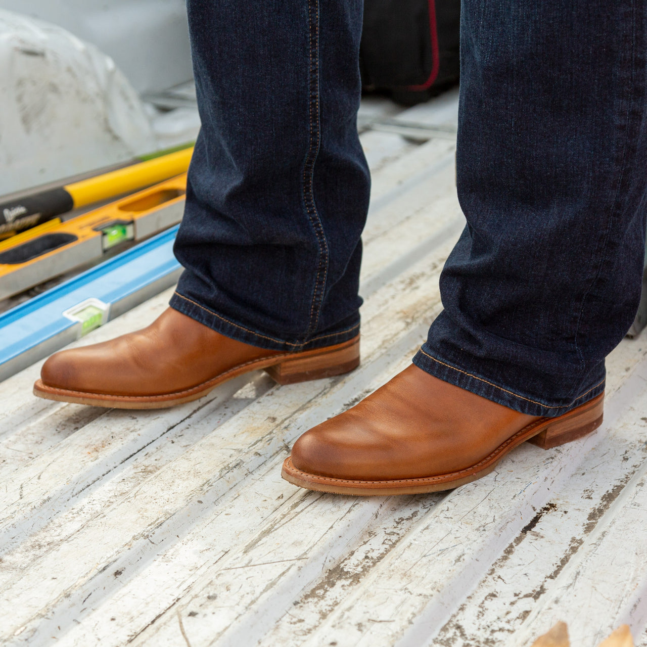 Tan Leather Tamapsy Slip On Western Cowboy Boots