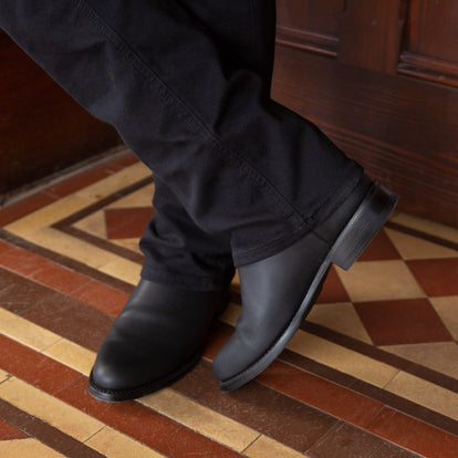 Black Leather Ironside Slip On Zipper Western Cowboy Boots - AW24