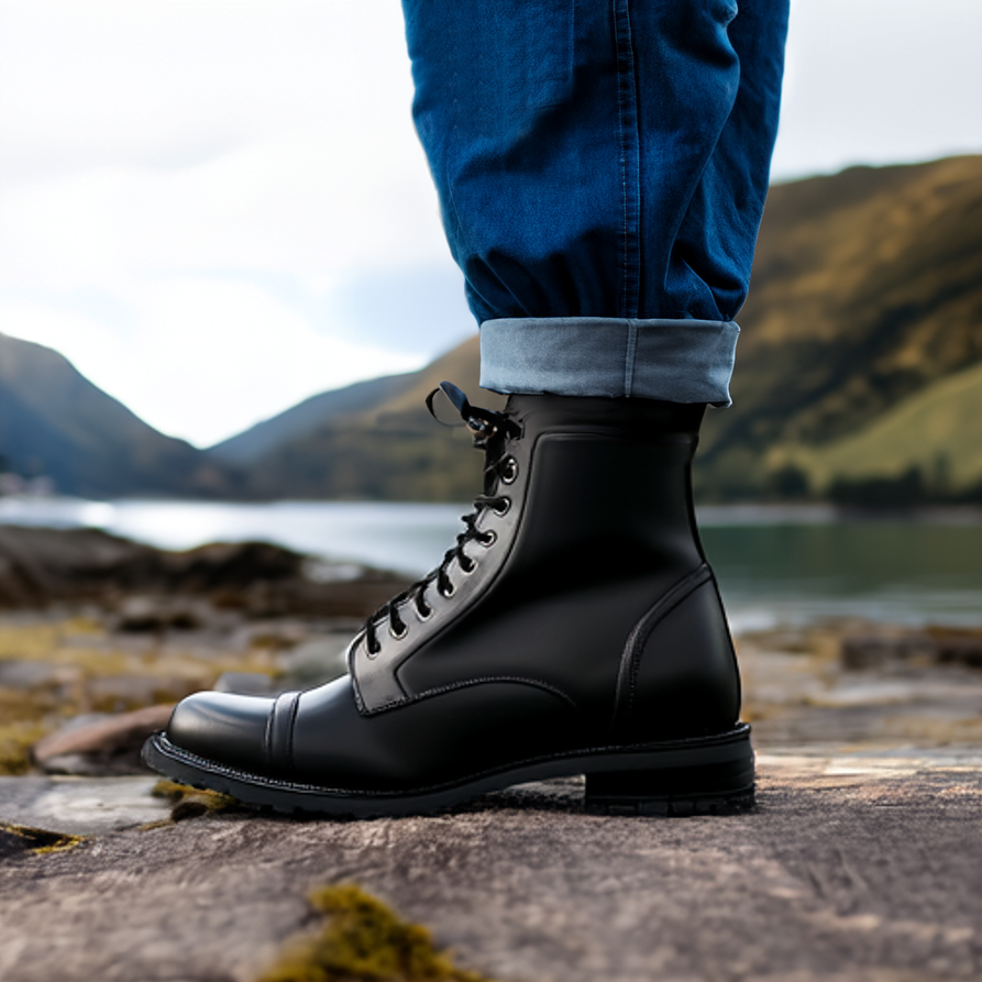 Black Leather Belinda Chunky Hiking Combat Lace Up Zipper Boots - AW24 - Hiking and Trekking Boots