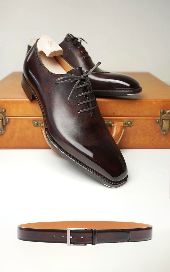 Gift for Him - Artisan Brown Leather Lorcin Oxford and Belt Combo from Costoso Italiano