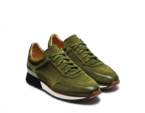 Green Suede Leather Nausori Lace Up Running Sneaker Shoes