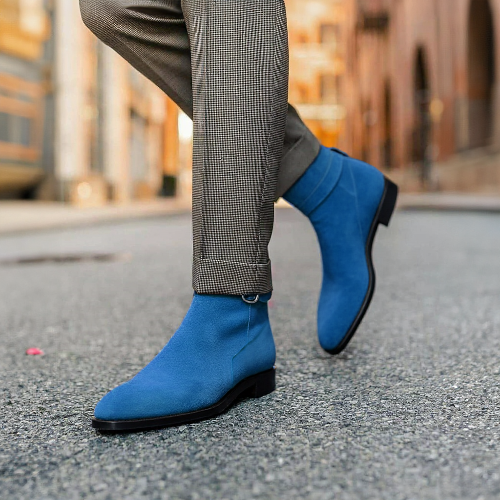 Blue Suede Leather Amarante Slip On Jodhpur Boots