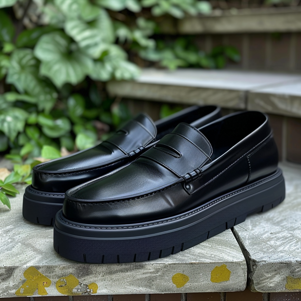 Black Leather Asdrubale With Thick Sole Loafers: The Royale Collection