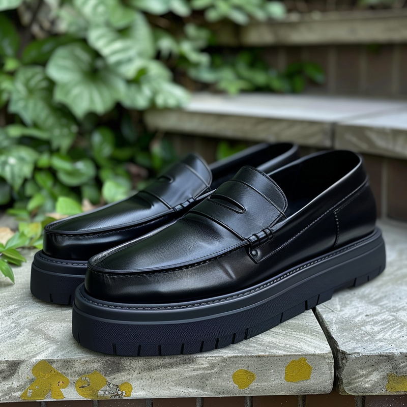 Black Leather Asdrubale With Thick Sole Loafers: The Royale Collection