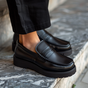 Black Leather Aristide With Thick Sole Loafers