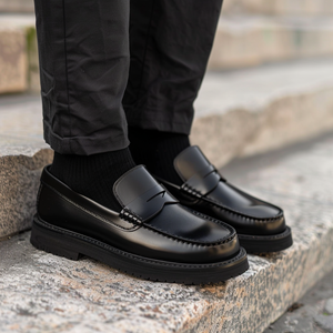 Black Leather Arminio With Thick Sole Loafers