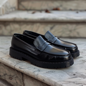 Black Leather Arsenio With Thick Sole Loafers