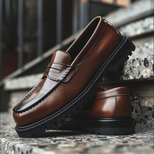 Brown Leather Asterio With Thick Sole Loafers