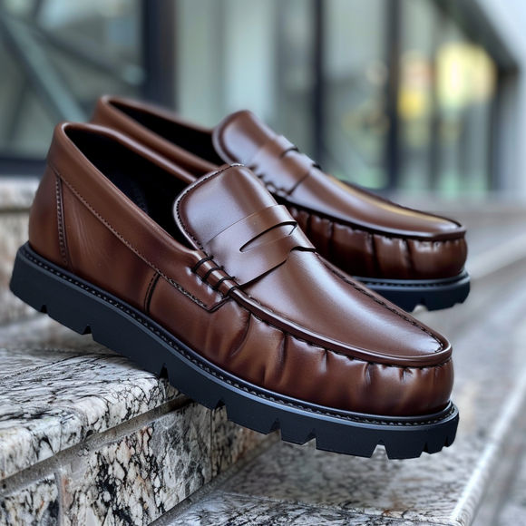 Brown Leather Attilio With Thick Sole Loafers