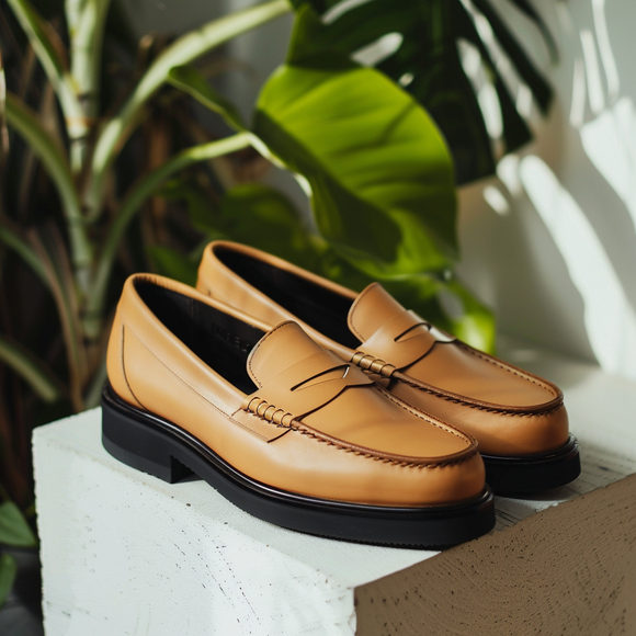 Tan Leather Azzone With Thick Sole Loafers