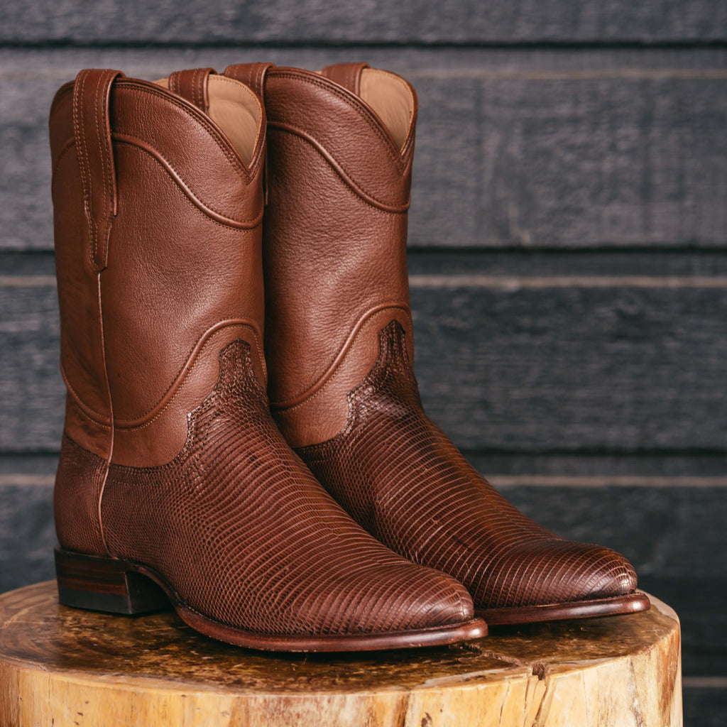 Tan Lizard Print Leather Fairkart Slip On Zipper Western Cowboy Boots - AW24