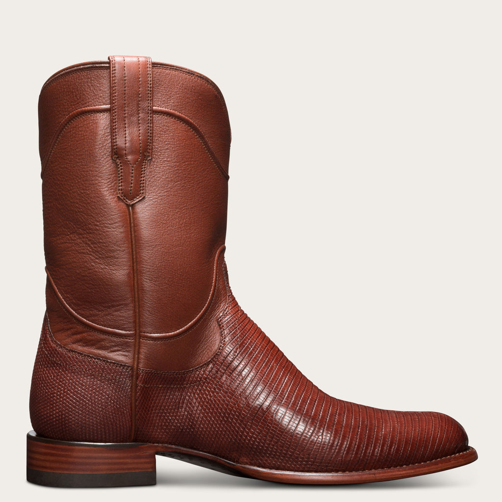 Tan Lizard Print Leather Fairkart Slip On Western Cowboy Boots 