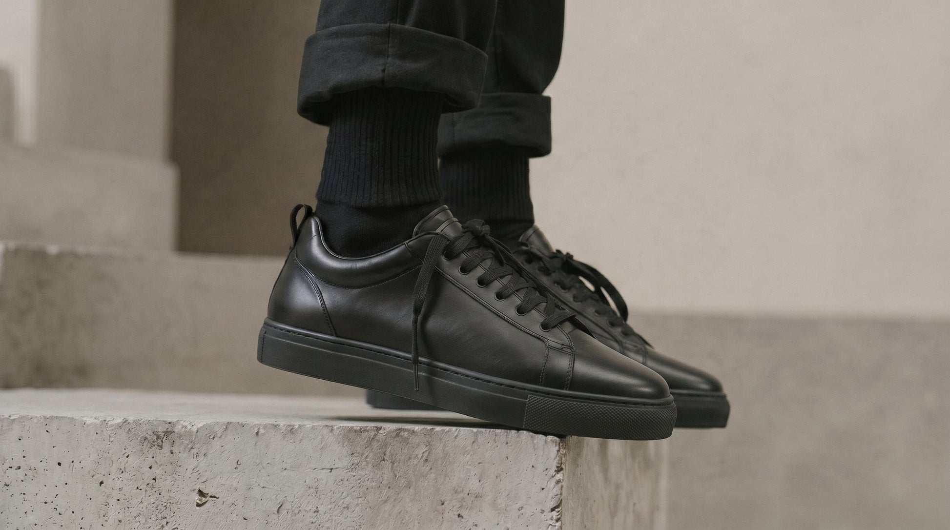 Black Leather Corrado With Thick Sole Sneakers