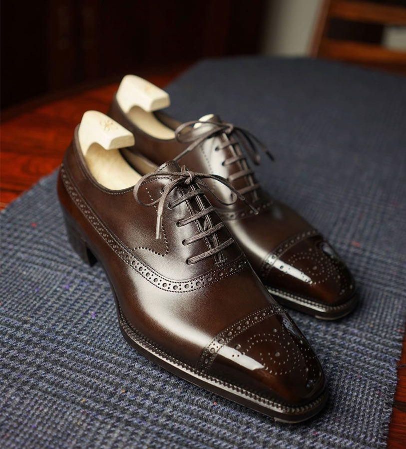 Tan Leather Corvin Brogue Wingtip Oxfords