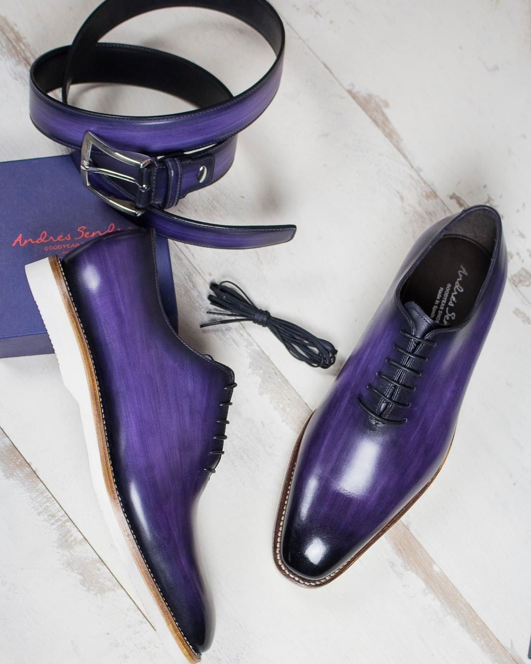Purple Leather Ameryx Whole Cut Oxford Shoes with White Soles - Summer 2024 Collection
